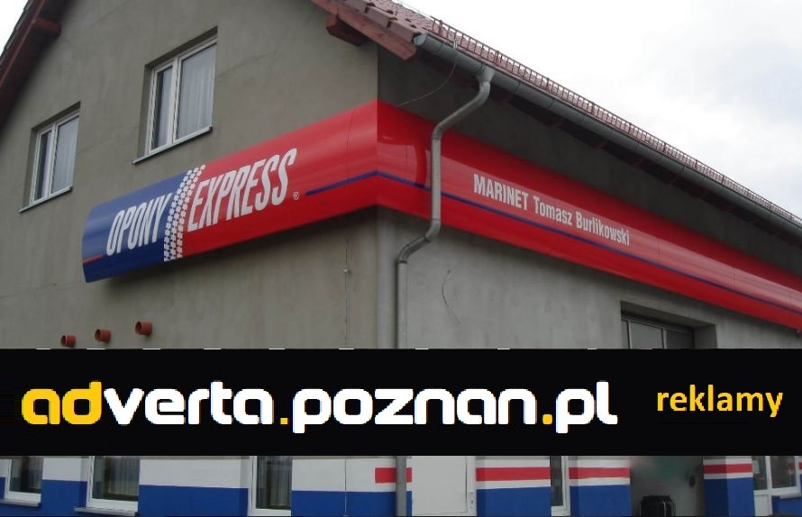 Szyldy reklamowe w postaci otoku reklamowego w łuk z podkonstrukcją aluminiową.